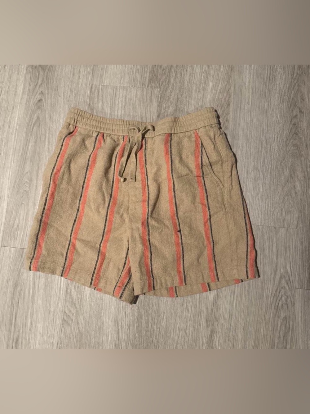 Zara Beige Shorts with Coral and Black Stripes
